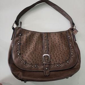 Brown Studded Leather Shoulder Bag
